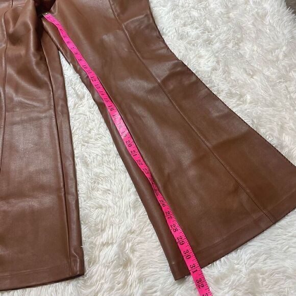 ELOQUII Brown Tan Faux Leather Flare Pants Size 16 Wide Leg Bootcut - Picture 9 of 11
